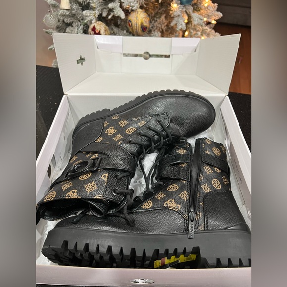 Guess Black and Brown Lace-Up Ankle Boots - Picture 2 of 11